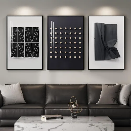 Vista 42 de Arte de pared moderno enmarcado en blanco y negro, 3 piezas de impresiones contemporáneas grandes para paredes, juego de 3 imágenes de hojas doradas
