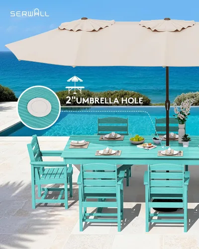 Vista 7 de SERWALL Outdoor 84" HDPE Rectangular Dining Table for 6-8,All-Weather,Aruba