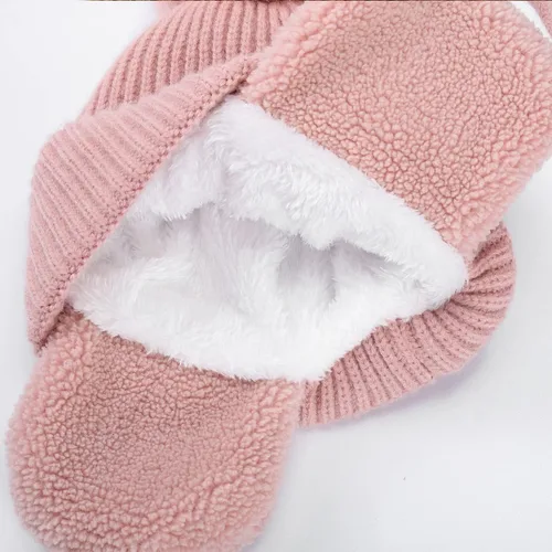 Vista 6 de CHOIEO Gorro de invierno para niños pequeños gorro con solapa para las orejas gorro de punto suave y cálido con forro polar con pompón