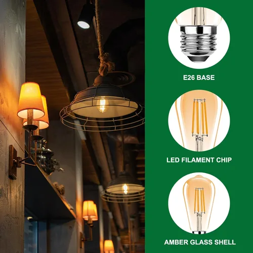 Vista 3 de ST19 Bombillas LED Edison vintage, bombilla LED E26 equivalente a 25 W, bombillas de filamento LED vintage, 2.5 W blanco cálido 2200 K, 250 lúmenes