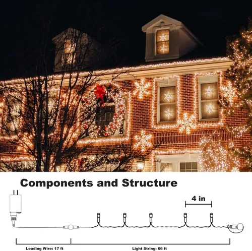 Vista 2 de TW SHINE - Luces de Navidad que cambian de color, 200 luces LED RGB de 66 pies, luces de Halloween para exteriores con control remoto, impermeables