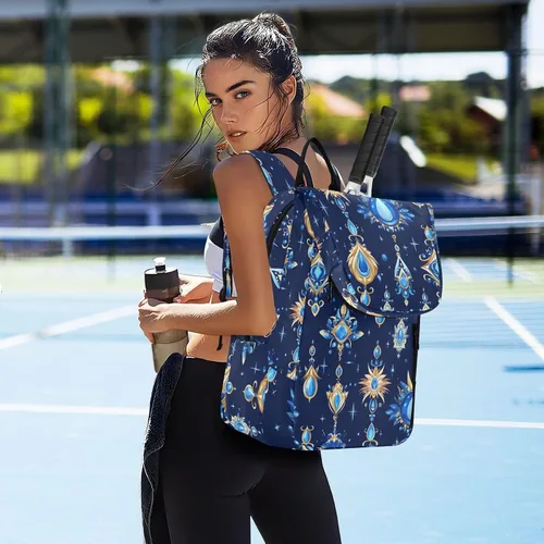 Vista 7 de Tenni - Bolsa de raqueta de bádminton bonita y resistente con joyas brillantes azules y doradas, bolsa de gimnasio para mujeres, hombres