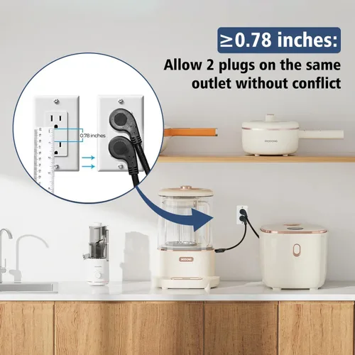 Vista 4 de Cable de extensión corto de 1875W, cable de alimentación de perfil bajo de 15A 16AWG de alta resistencia con enchufe plano de 3 puntas, cable