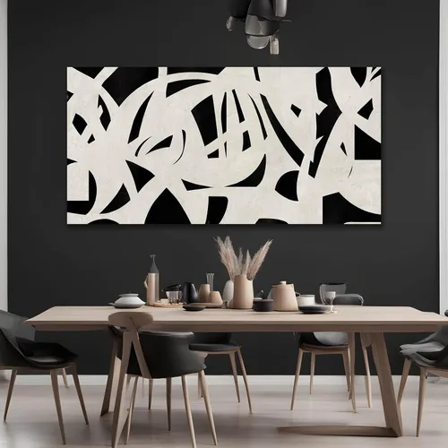 Vista 5 de Arte de pared geométrico de mediados de siglo, decoración moderna en blanco y negro, cuadros para paredes, lienzo fotográfico para sala de estar