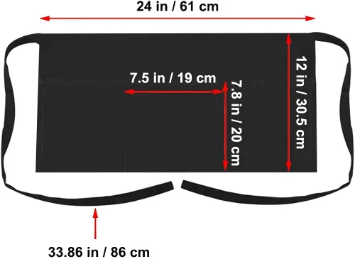 Vista 3 de TOPTIE Paquete de 2 delantales de cintura para camarero y servidor bistró con 3 bolsillos, medios delantales para restaurante y cocina, 24 pulgadas