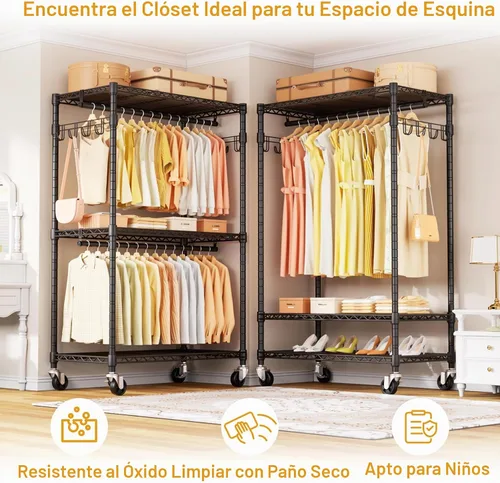 Vista 7 de ULIFHOME P1 Perchero enrollable, armario portátil con ruedas, perchero resistente para colgar ropa, 35,5" de ancho x 15,7" de profundidad x 80,5