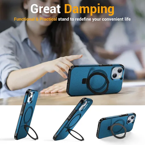 Vista 5 de jaroco Funda para iPhone 13, con [protector de pantalla de privacidad] [soporte magnético con patilla] [compatible con MagSafe], funda de teléfono