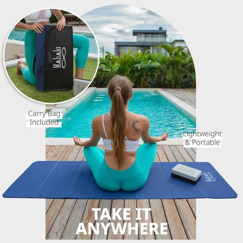 Vista 4 de Esterilla de yoga plegable + bolsa de transporte, esterilla de entrenamiento de 7 pliegues de 6 mm, fácil de almacenar, esterilla de ejercicio
