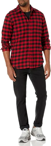 Vista 25 de Amazon Essentials Camisas de franela de manga larga para hombre, corte ajustado, a cuadros con botones