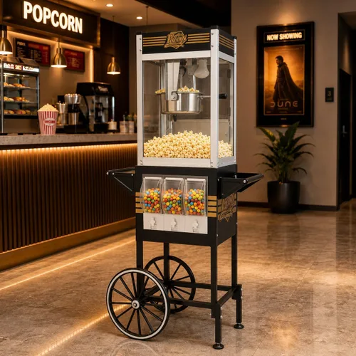 Vista 27 de Máquina de palomitas de maíz de 8 onzas con carro, máquina para hacer maíz con ruedas y hervidor de acero inoxidable que hace hasta 32 tazas