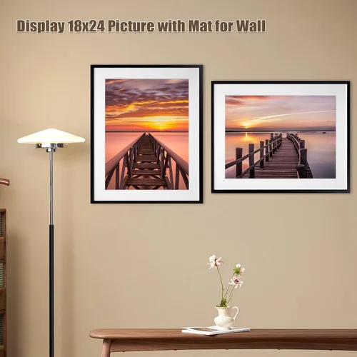 Vista 5 de Egofine Marco de fotos de madera maciza de 22 x 28 pulgadas cubierto por plexiglás mate para 18 x 24 pulgadas, color negro para montaje en pared