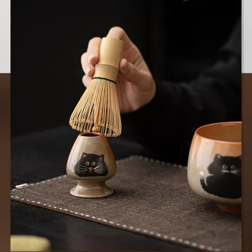 Vista 3 de Juego de batidor de matcha, juego de 4 piezas para ceremonia de matcha con batidor de matcha, cuchara de bambú de matcha, soporte para batidor