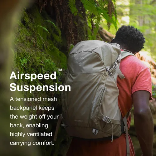 Vista 3 de Osprey Hikelite 32L Mochila ligera para senderismo - Mochila de viaje plegable y duradera con funda para lluvia para hombres y mujeres, Azul Atlas