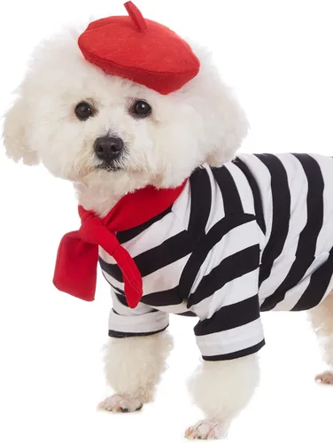Vista 4 de Disfraz de artista para perro con divertido sombrero, ropa para mascotas, camisas para perros pequeños, camiseta de verano para cachorros (XS) negro