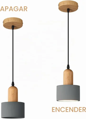 Vista 7 de Luces Colgantes Modernas de Cemento Gris Araña Lámparas de Techo de Madera para Isla de Cocina Dormitorio Comedor Sala de Estar Bar (Paquete de 2)