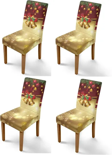 Vista 104 de Rnyleeg Fundas navideñas para sillas de comedor, fundas de asiento de comedor con estampado de campanas brillantes, juego de 1 funda suave y lavable