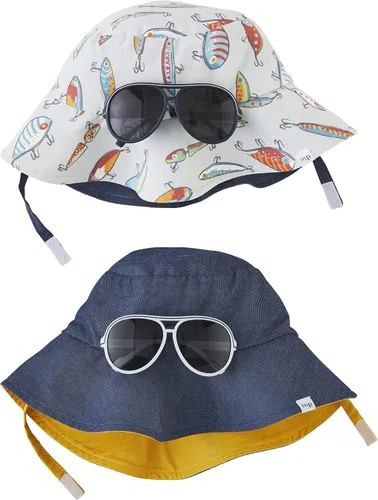 Vista 2 de Mud Pie Boys' Baby Sun Hat and Sunglasses Set