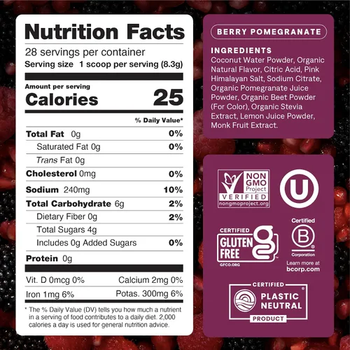 Vista 2 de Cure Hydration - Electrolyte Drink Powder Berry Pomegranate 28 Servings