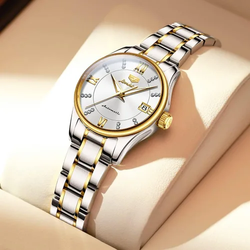 Vista 2 de OLEVS Relojes automáticos de mujer con diamantes Tourbillon vestido de pulsera fase lunar impermeable luminoso
