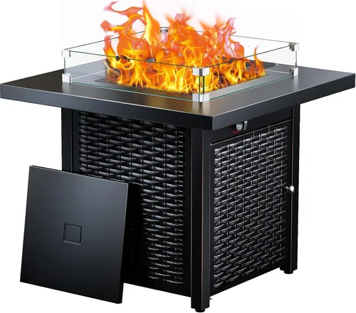 Vista 2 de Ciays Protector de viento de vidrio de 28 pulgadas / 32 pulgadas para fogata de propano, se adapta a mesa de gas de acero de 50,000 BTU, funciona