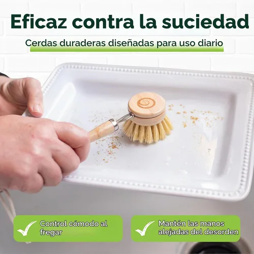 Vista 6 de Tieralia Juego de 5 cepillos de bambú para platos, kit de limpieza de cocina ecológico con cepillo para botellas, cepillo largo para platos