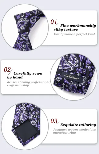Vista 149 de HISDERN Corbatas para hombre, corbata de cachemira y bolsillo cuadrado tejido clásico floral para hombre, corbata de fiesta de boda