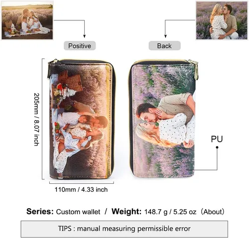 Vista 2 de Loveje - Billeteras personalizadas para mujer, de piel sintética, con grabadas fotográficas, triple pliegue, tarjeta de crédito, cartera larga
