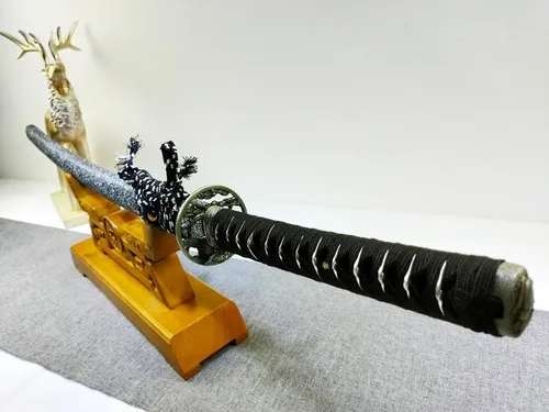 Vista 8 de Colección artesanal, Katana de acero plegable de Damasco con hoja negra, espada samurai japonesa hecha a mano, espiga completa