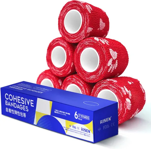 Vista 11 de RISEN Vendaje Cohesivo 2" x 5 Yardas, 6 Rollos, Vendaje Autoadherente Cinta Médica, Gasa de Primeros Auxilios Adhesiva Flexible Transpirable Ideal