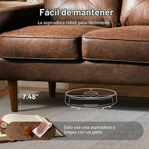Vista 7 de ovios Sofá de lujo de 3 plazas con piel sintética, moderno sofá de mediados de siglo con cómodos reposabrazos, cómodos sofás con asiento profundo