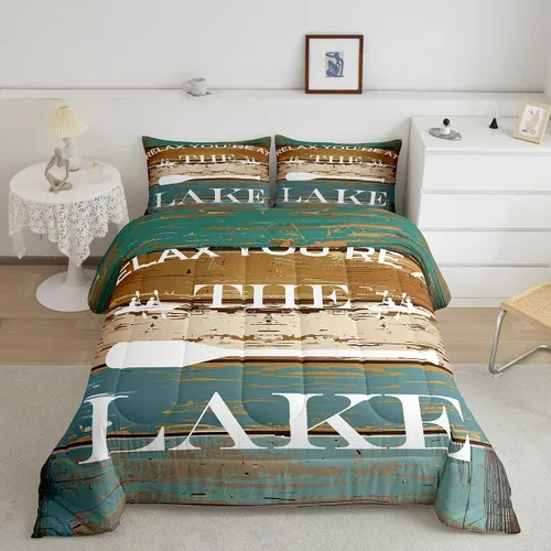 Vista 45 de Lake House - Juego de edredón tamaño individual, juego de ropa de cama rústica de granja vieja de 2 piezas para niños, adolescentes y adultos