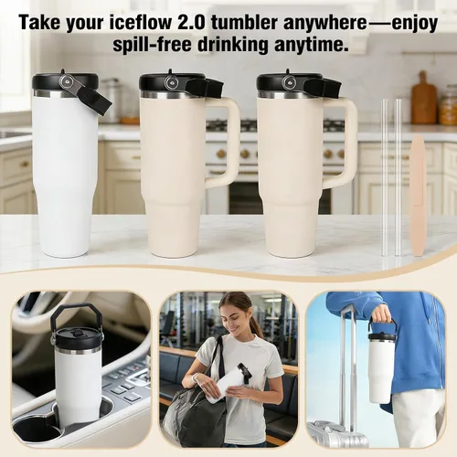 Vista 7 de Tapa de 30 onzas para vaso Stanley Iceflow 2.0, tapa abatible desmontable a prueba de fugas para Stanley Quencher y ProTour, cubierta superior