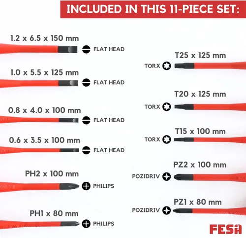 Vista 4 de FESA Juego de destornilladores aislados para electricista, 1000 V, 11 piezas, juego de destornilladores profesionales para electricista con puntas