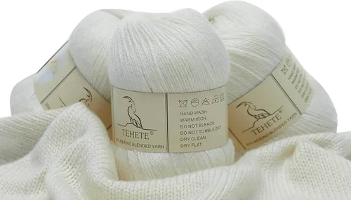 Vista 16 de Ovillo de lana de merino para tejer (3 capas) suave y ligero de 150g para ganchillo (Beige)
