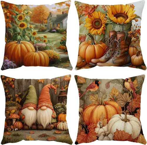 Vista 13 de Juego de 4 fundas de almohada de Navidad de 12 x 12 pulgadas, fundas de almohada de terciopelo de Navidad, fundas de almohada doradas y rojas