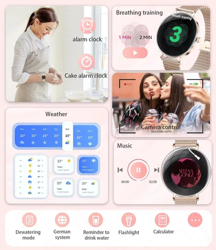 Vista 5 de LIGE - Relojes inteligentes para mujeres (responder/realizar llamada), ultradelgado de 6.8mm/1.43" AMOLED para mujeres con más de 111 modos