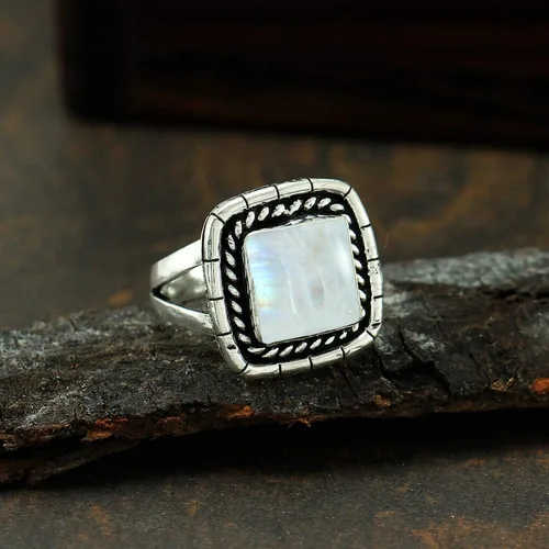 Vista 4 de Anillos hechos a mano para mujer, anillos de piedras preciosas para mujer, anillos cuadrados de piedra para mujer, anillos chapados en plata