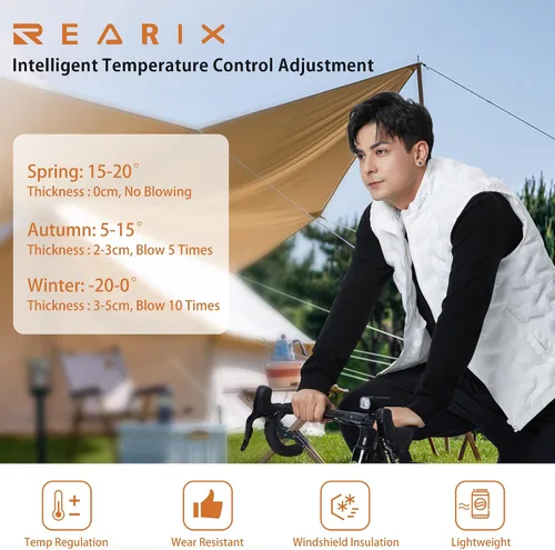 Vista 4 de REARIX Chaleco inflable de flujo cálido para hombres y mujeres, chaleco de ropa exterior para hombre, chaleco de control de temperatura, chaleco