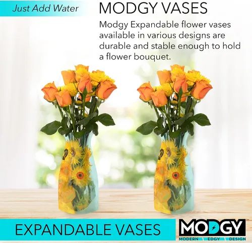 Vista 2 de MODGY Florero expandible, plástico decorativo moderno plegable impreso jarrones para centros de mesa para bodas, mesa de comedor, decoración