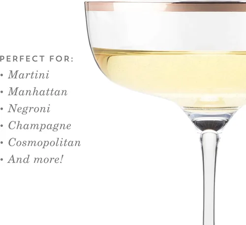 Vista 5 de Twine Copas de cóctel de cristal con borde de cobre, perfectas para Martini, champán, cosmopolitan, Manhattan, accesorios de bar en casa, 10 onzas