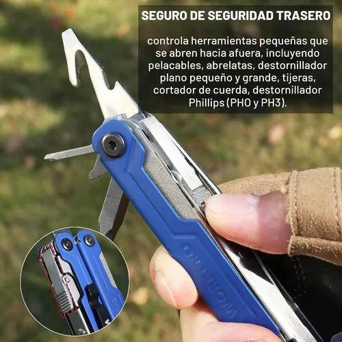 Vista 4 de WORKPRO - Alicates multiherramienta 18 en 1, cuchillo de bolsillo, 2 cerraduras de seguridad, EDC, azul Gifts for Men Dad Women Wife, Stainless