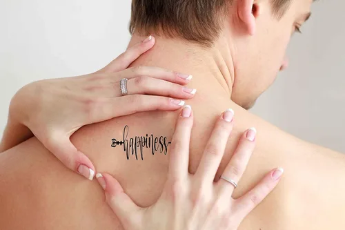 Vista 5 de 6 hojas de tatuajes temporales, flechas bohemias, acuarela, pájaro, plumas, palabras inspiradoras, caligrafía, frase, cita, mano, tatuaje temporal