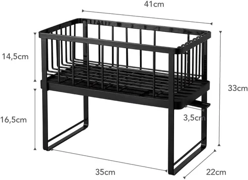 Vista 9 de YAMAZAKI Home Tower - Escurridor de platos ajustable de dos niveles, estante de secado compacto con ganchos, soporte para utensilios, acero
