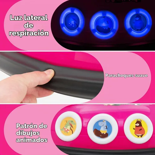 Vista 5 de HONEY JOY Coche de parachoques para niños pequeños de 12V, coche de batería para bebés con control remoto, dos joysticks, luz LED intermitente y Rosa