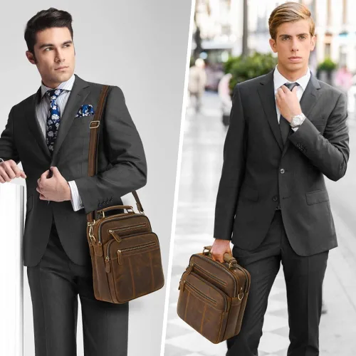 Vista 6 de Jack&Chris Bolso Mensajero de Cuero para Hombre, Bolso Bandolera de Hombre para Trabajo y Negocios