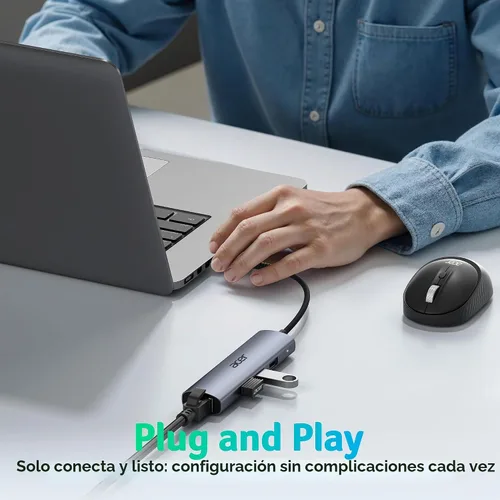 Vista 6 de Acer USB to Ethernet Adapter, USBC Hub Ethernet 1Gbps with 3*USB 3.0
