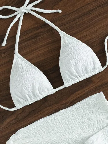 Vista 3 de SHENHE Traje de baño de 3 piezas con textura de corte alto y triángulo para mujer con salida de baño
