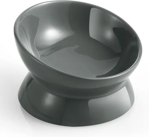 Vista 9 de LoeJan Tazón Elevado para Comida de Gatos, Tazón de Agua de Cerámica Elevado e Inclinado de 5 Oz, Platos Anti Vómito que Protegen la Columna