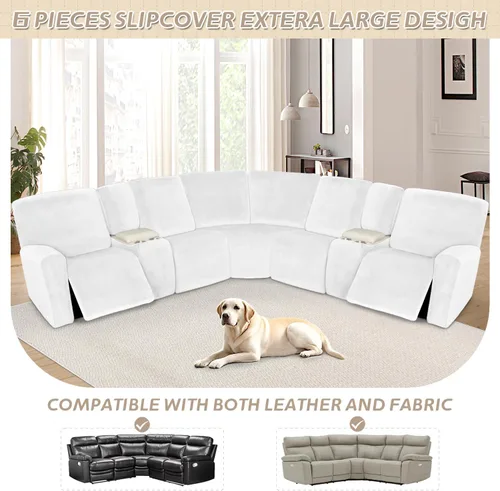 Vista 271 de Arfntevss Fundas de sofá seccional reclinable de terciopelo, Funda de sofá seccional de esquina para sofá reclinable, Funda elástica suave