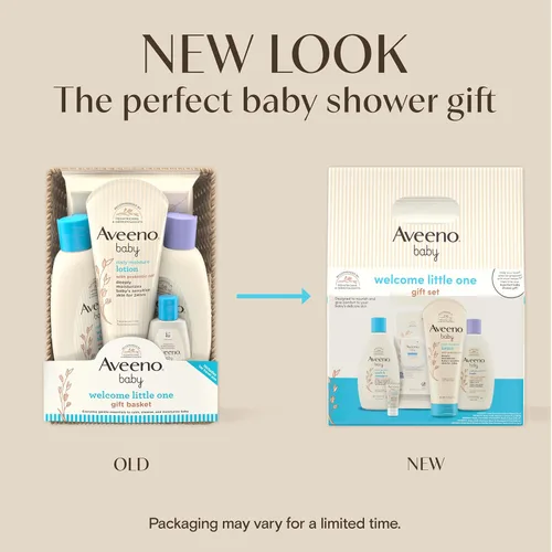 Vista 2 de Aveeno Baby Welcome Little One - Set de regalo para el cuidado de la piel con gel corporal nutritivo y champú, lavado de baño relajante, toallitas